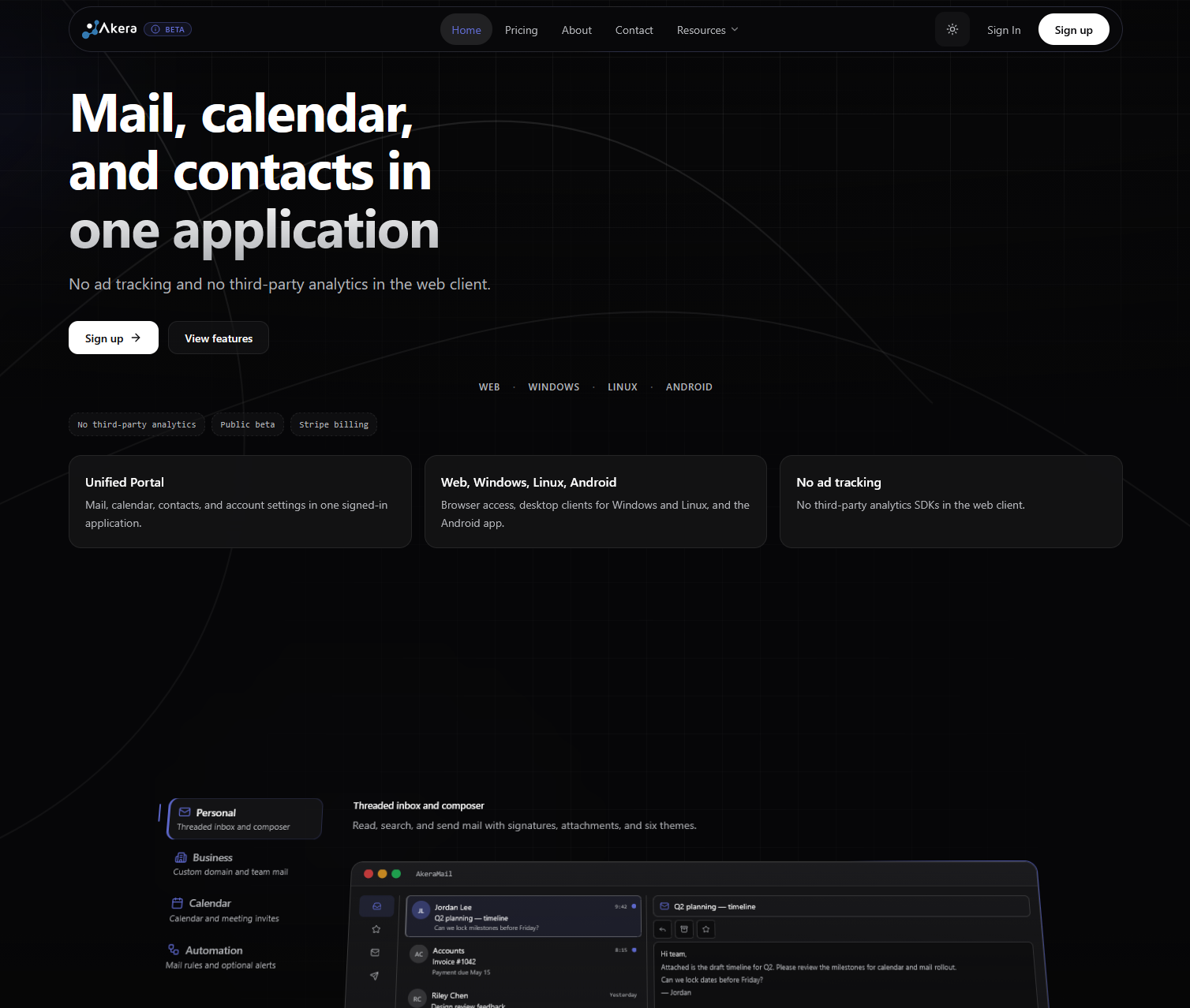 Screenshot of Akera Mail
